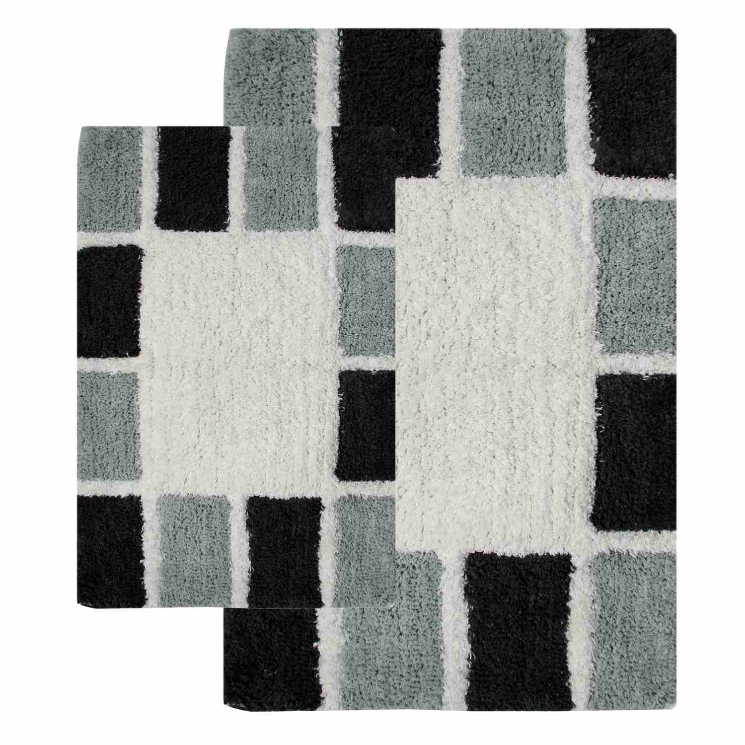 Chesapeake Mosaic Tiles 2Pc. Silver & Grey Bath Rug Set (21"x34" & 24