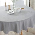 thumbnail image 2 of Simple Nordic Style Tablecloth, Round Tablecloths for Circular Table Cover, Dust-Proof Cotton Linen Table Cover for Buffet Table, Parties, Holiday Dinner (Light Grey with Tassel), 2 of 7