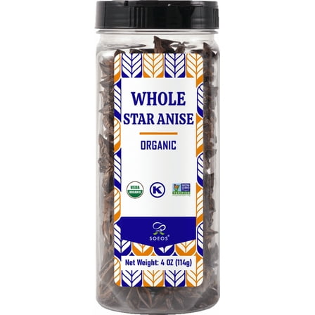 Soeos Whole Star Anise Pods, 4 oz Organic Chinese Spice for Broth, Marinade & Five-Spice Powder, Rich Aroma, 114g