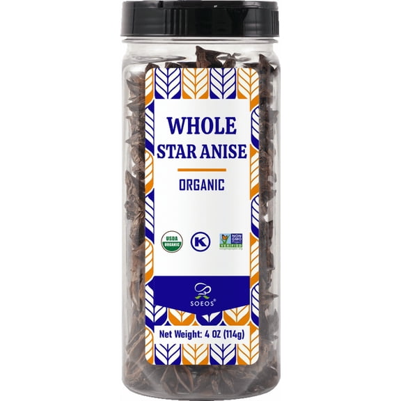 Soeos Whole Star Anise Pods, 4 oz Organic Chinese Spice for Broth, Marinade & Five-Spice Powder, Rich Aroma, 114g
