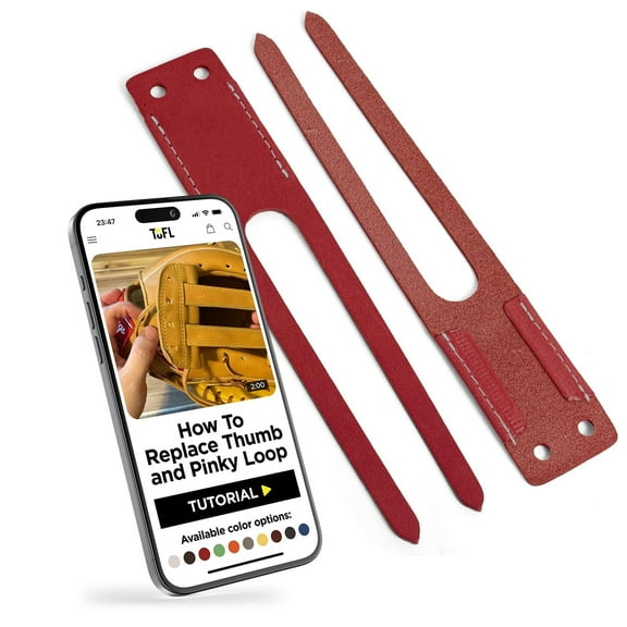 TOFL Baseball Glove Thumb and Pinky Replacement Leather Loops | Durable Laces for Baseball Gloves, Softball Mitts for Adult and Kids | Glove Loop Baseball Repair for Men, Women | Red