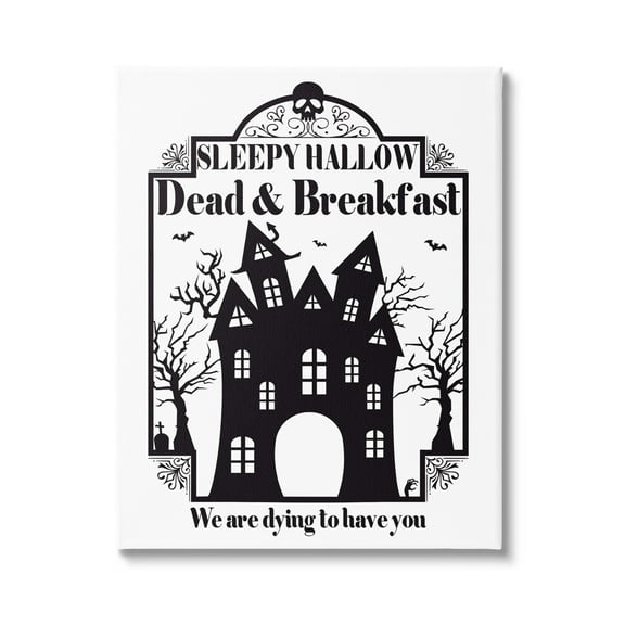 Dead & Breakfast Spooky Haunted House Imagery Sign Holiday Graphic Art Gallery-Wrapped Canvas Print Wall Art