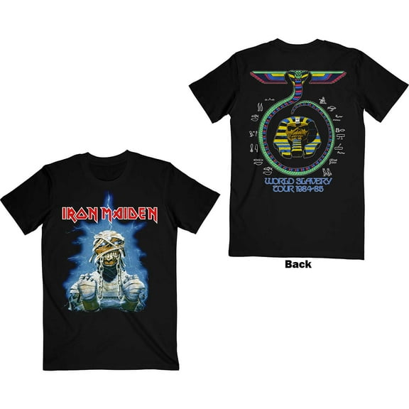 Men's Iron Maiden World Slavery Tour '84 - '85 (Back Print) Slim Fit T-shirt X-Large Black