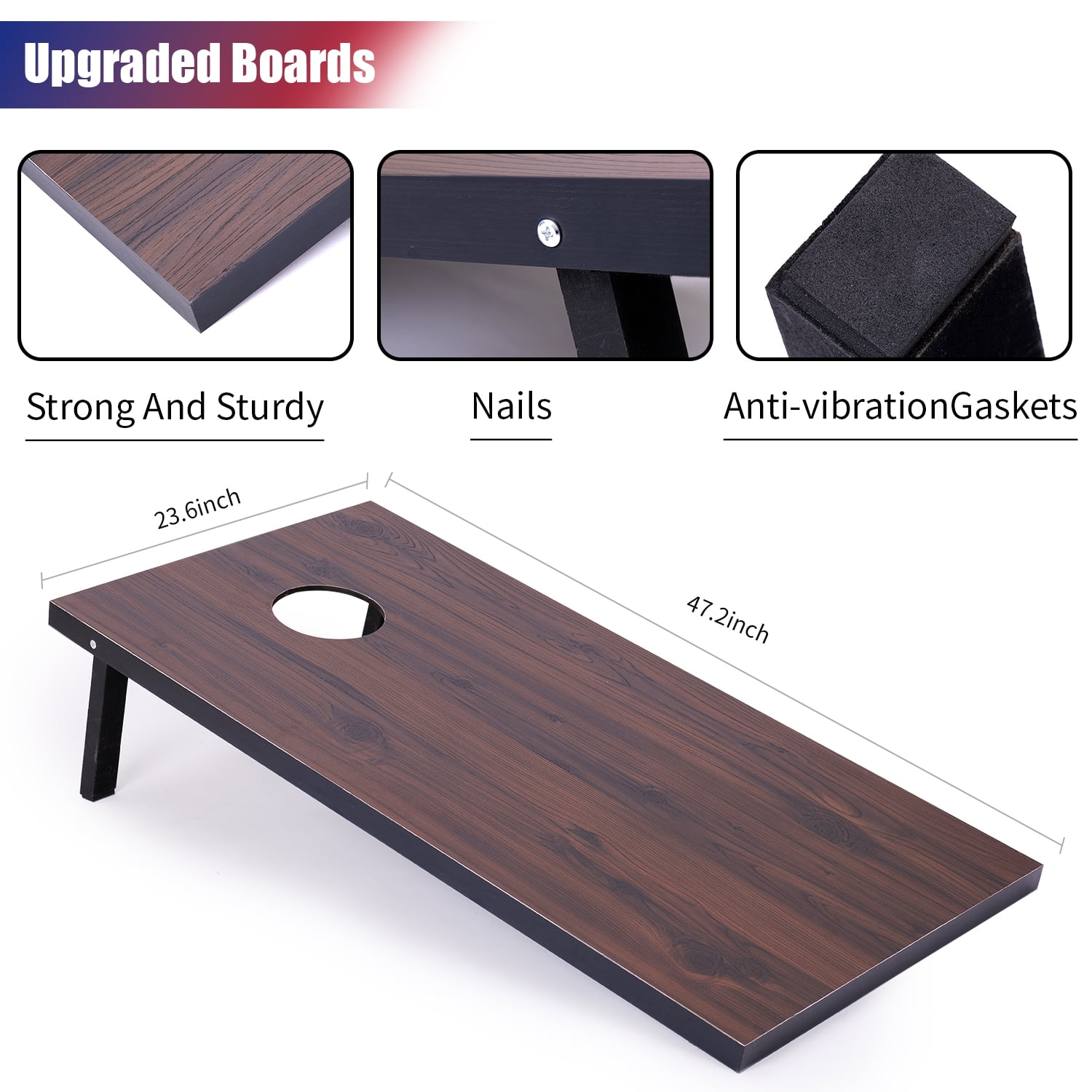 Cometoss Cornhole Set Corn Holes Outdoor Game 4' x 2' Cornhole Boards Bean Bag Toss Game Outdoor for Family Lawn Beach Outside Activities,Include 8 Bean Bag 1 Carrying Bag 47.2x23.6 Inch Brown Wood