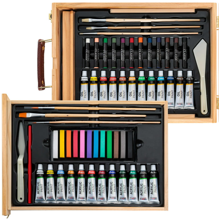 50pc Art Painting, Drawing Set in Case 24 Acrylic Paint Colors