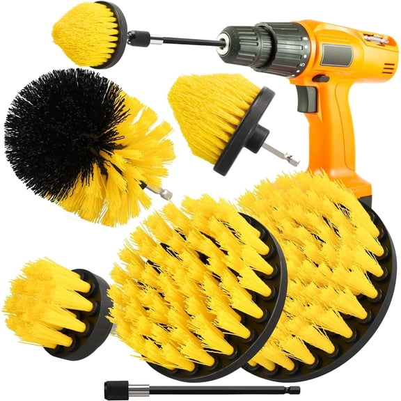 6pcs Drill Brush Attachment Set with Quick Change Shaft, 5 Brushes and Long Extender