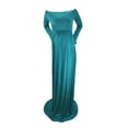 thumbnail image 4 of Wangsaura Maternity Off-Shoulder Long Dress Solid Color V-Neck Pregnancy Dress, 4 of 6