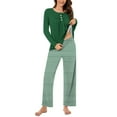 thumbnail image 5 of Scyoekwg Pajamas for Women Set Casual Solid Color Button Round Neck Pleated Long Sleeve Tops and Pants Loungewear Outfits (Army Green,M), 5 of 7