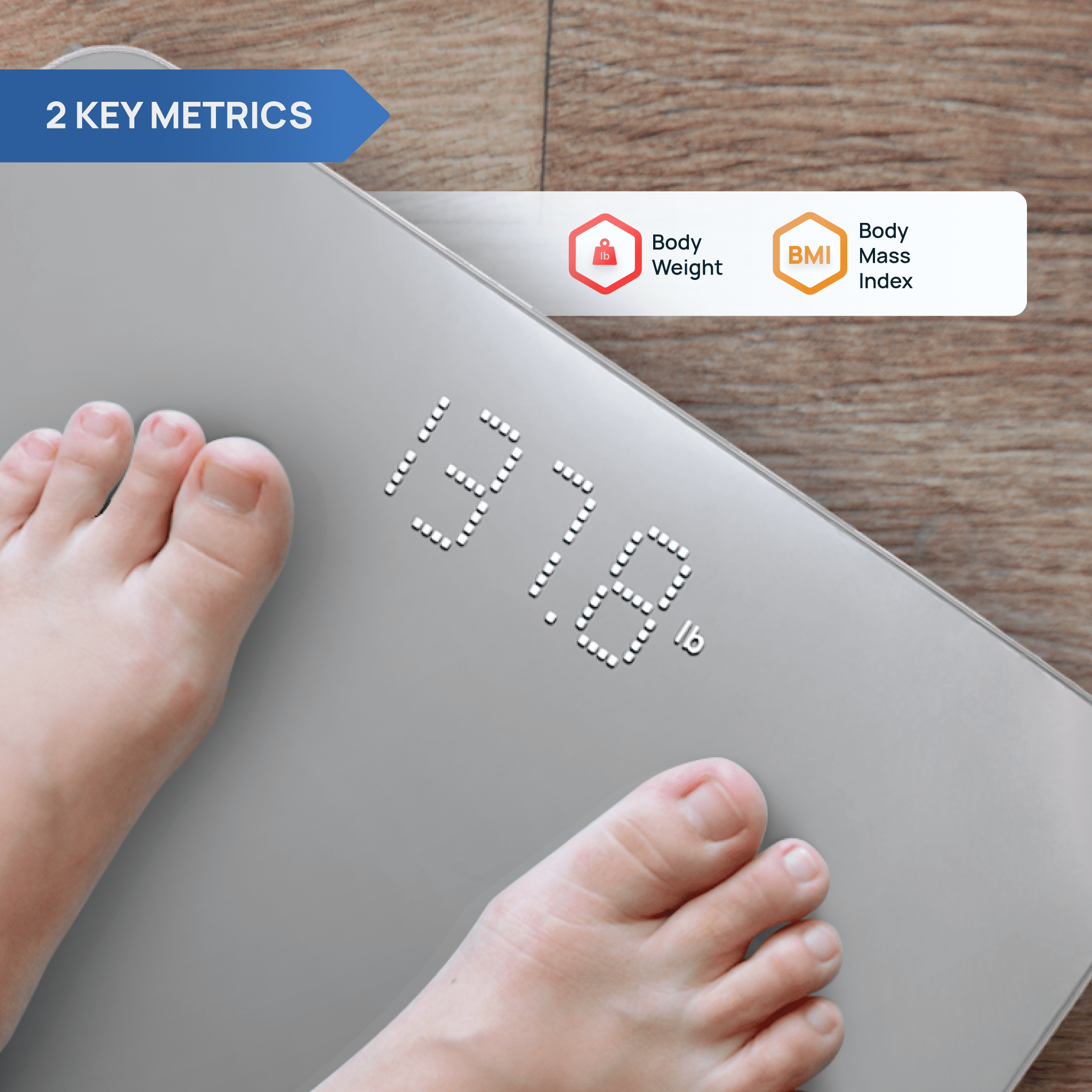 INEVIFIT Smart Premium Bathroom Scale with Bluetooth and Free Tracking INEVIFIT APP 11.8 x 11.8 inch - Silver