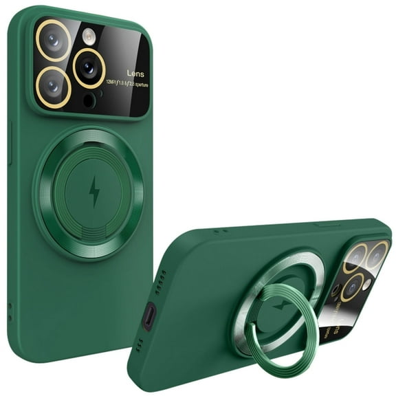Fit TPU Case with MagSafe Ring Holder and Camera Lens Protector for iPhone 15 Pro Max - Green