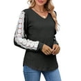 thumbnail image 4 of UVN Long Sleeve Shirts for Women Fall V Neck Lace Blouses Casual Dressy Tunic Pullover Sweaters Tops, 4 of 8