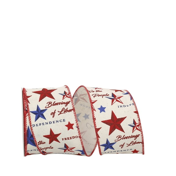 JAM Paper Patriotic Star Ribbon, Natural, 2.5in x 10yd, 1/Pack