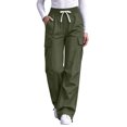thumbnail image 4 of Kvture Women's Cargo Pants Casual Straight Wide Leg Work Pants Elastic Waisted Lightweight Loose Hiking Pant with Pockets, 4 of 8