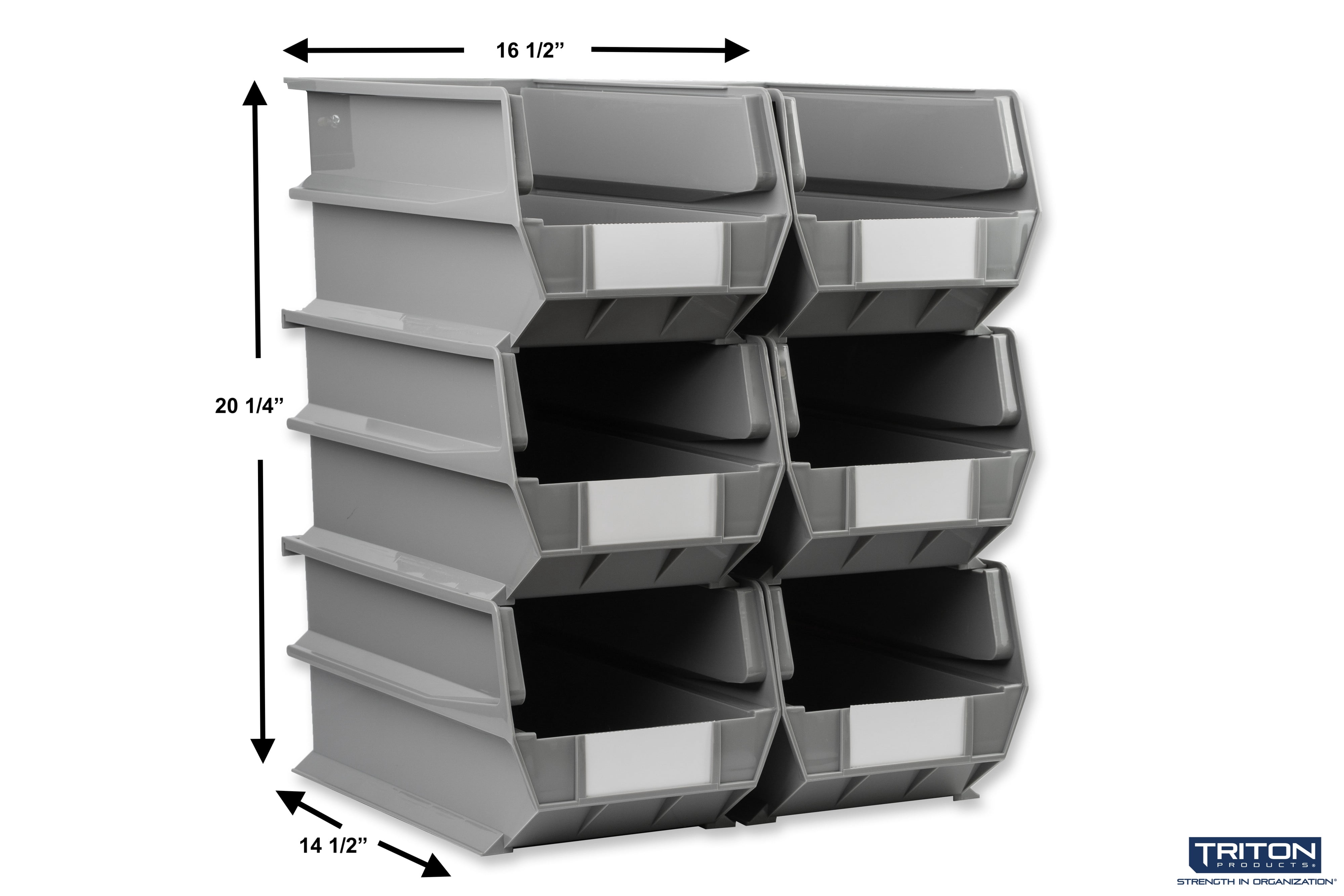 Triton Products LocBin 14-3/4 In. L x 8-1/4 In. W x 7 In. H Gray Stacking, Hanging, Interlocking Polypropylene Bins, 6 CT