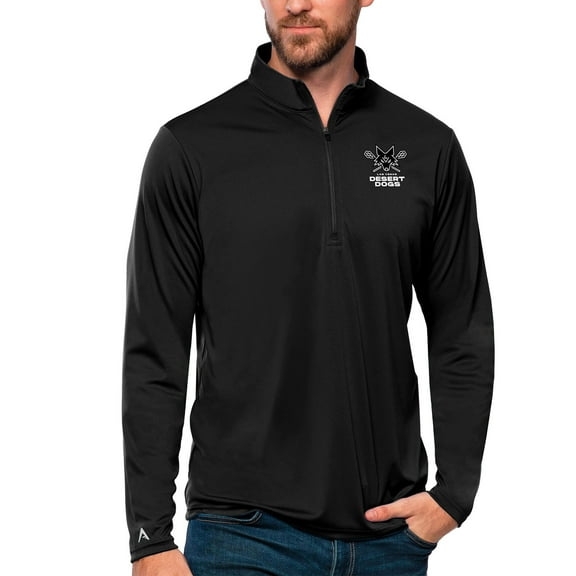 Men's Antigua Black Las Vegas Desert Dogs Tribute Quarter-Zip Pullover Top