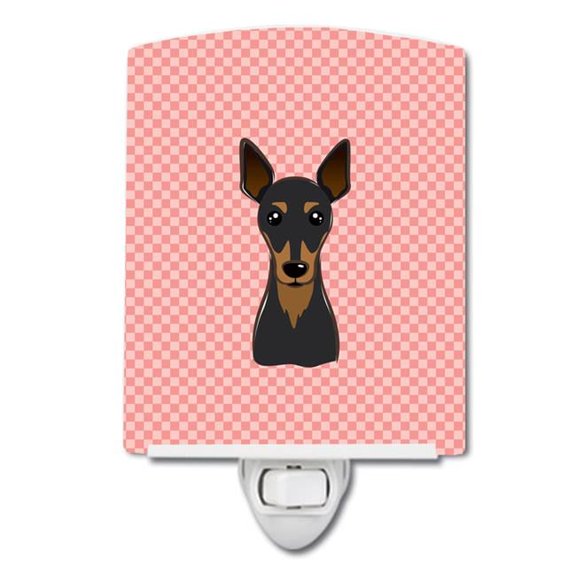 Caroline's Treasures BB1240CNL Checkerboard Pink Min Pin Ceramic Night Light, 6x4x3", multicolor