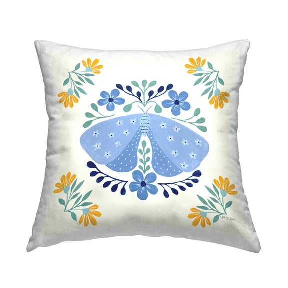 Stupell Industries Blue Folk Butterfly Decorative Printed Throw Pillow Design by Yvette St. Amant.