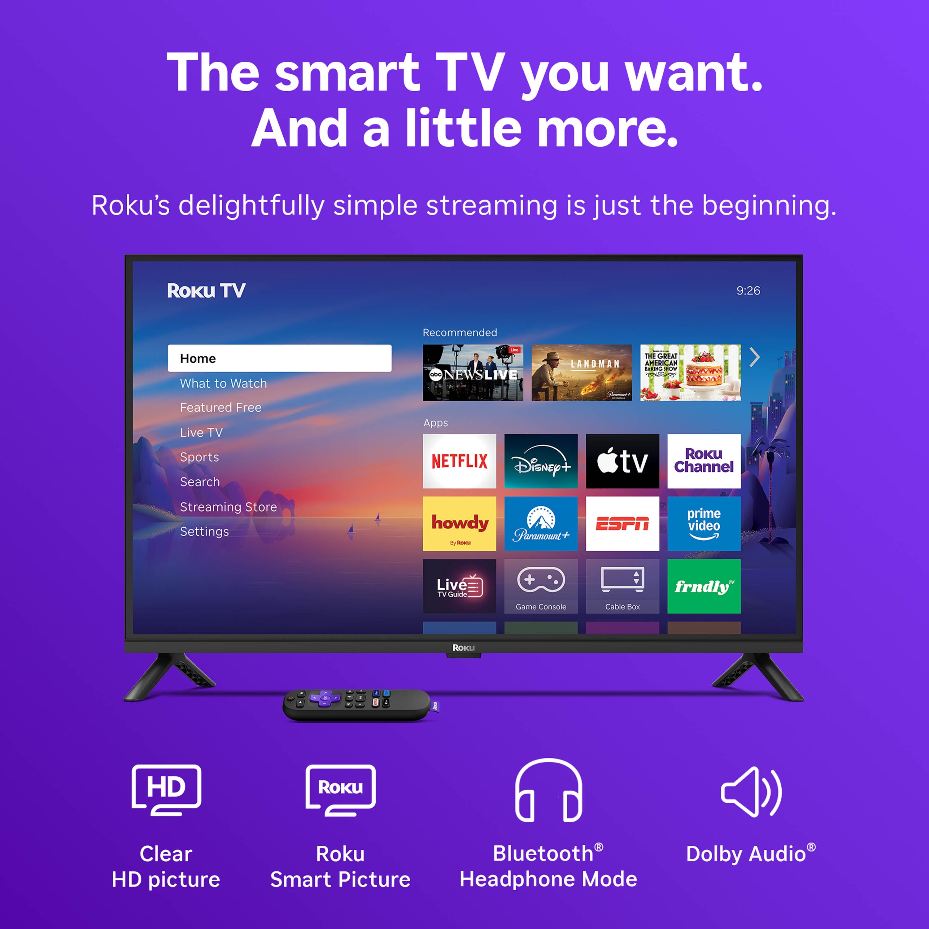 Roku Smart TV 2026 – 32-Inch Select Series, 720p HD TV – Roku TV with Voice Remote