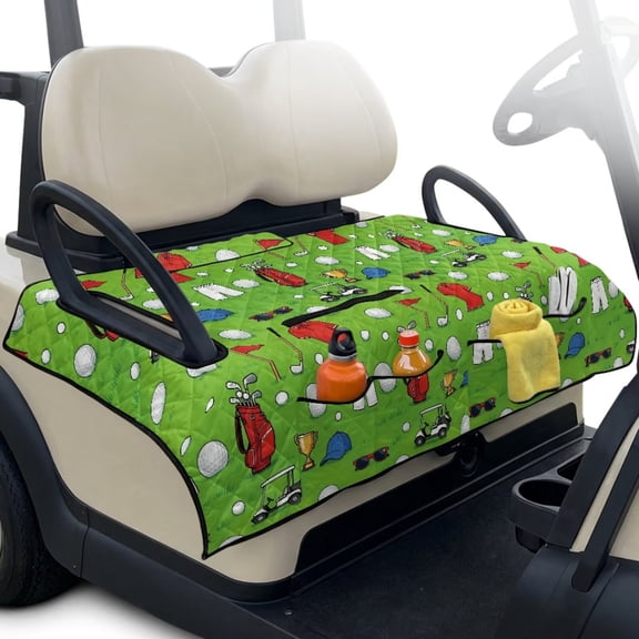 Xixirimido Golf Cart Seat Cover with 4 Pockets Portable & Foldable Golf Cart Seat Blanket Towel Fits for EZGO, Yamaha, Club Car Golf Cart Accessories, Golf Accessories Green