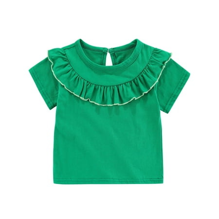 

Tops Girls T-shirt Leisure Sleeve Short Solid Kids Falbala Clothes Girls Tops