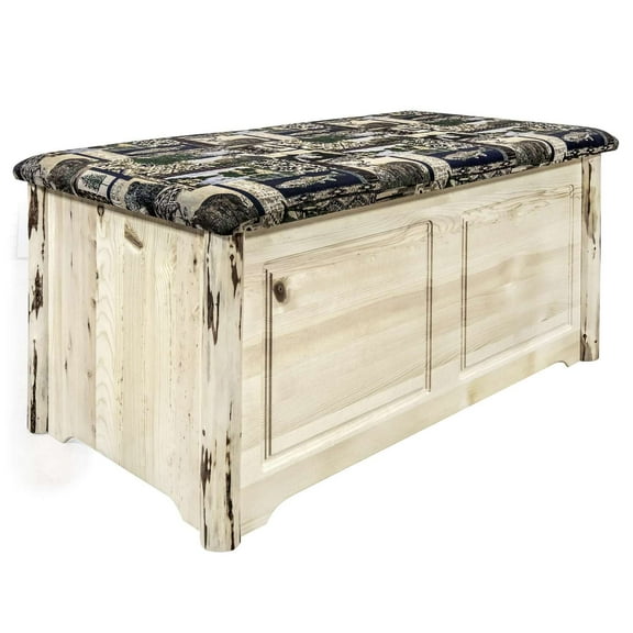 Montana Collection Small Blanket Chest, Woodland Upholstery, Clear Lacquer Finish