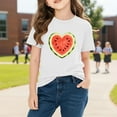 thumbnail image 5 of Girls Graphic Tee Kids Cute Watermelon Heart T-Shirt Short Sleeve Summer Casual Top 100% Cotton White,Size 9 T, 5 of 9