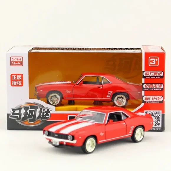 1:36 Chevrolet USA 1969 Camaro SS Vintage Matte Black Diecast Metal Car Model Toy For Collection Gift Kids A318 red-boxed