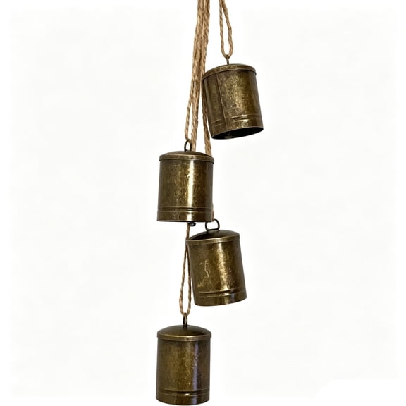 Rysoverian Vintage Christmas Bell Garland Metal Cowbells String With Jute Rope Rustic Hanging Ornament For Tree Wall Door Decor