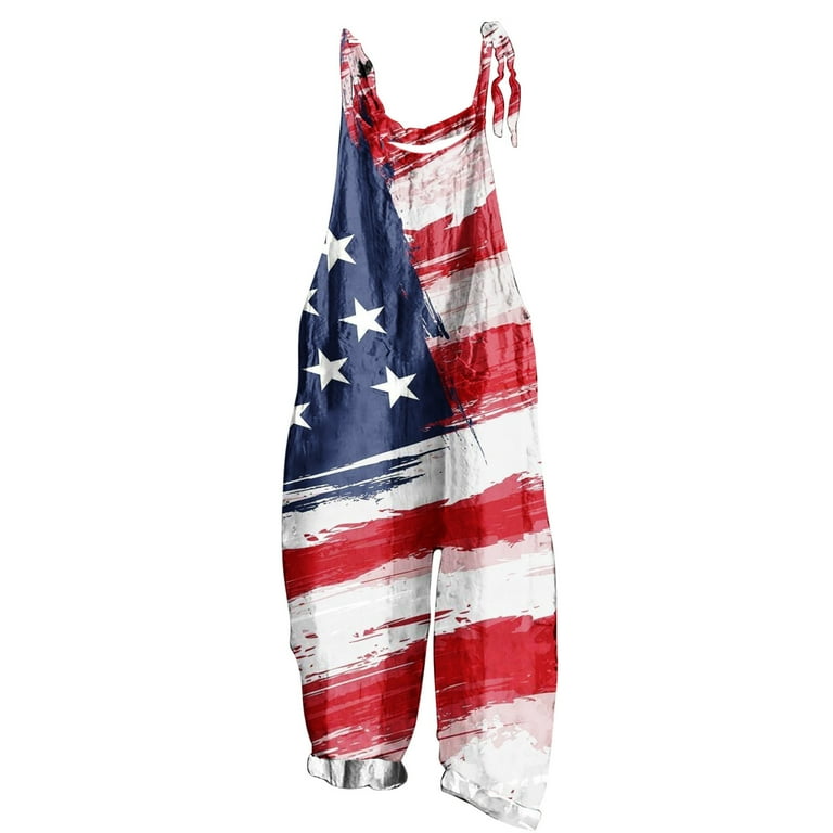 Summer Saving Patriotic Romper for Women Summer 4th Of July Outfits for Women Romper Overalls Casual Sleeveless Independence Day Jumpsuits for