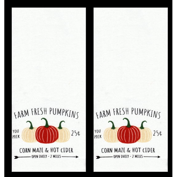 Natco Pumpkin Kitchen Dish Towels,2-Pack White Cotton, Fall Thanksgiving Decor, 15 x 25 inches