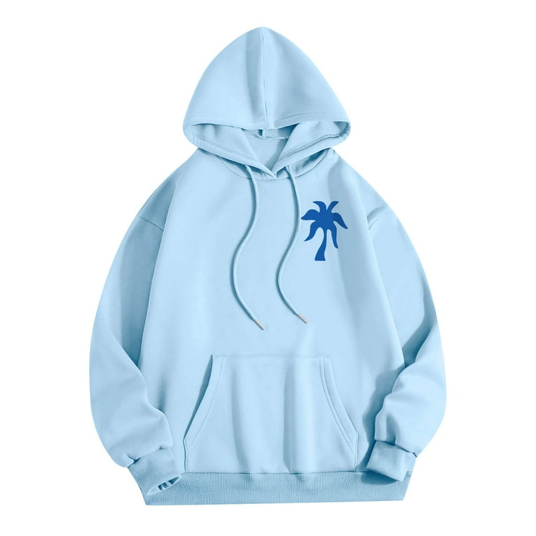 ZKIRBJV Blue Cute Preppy Hoodies for Teen Girls Graphic Long