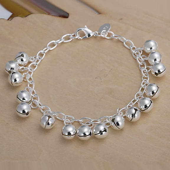 QQTDFG Fashion Jewelry 925Sterling Silver Ball Bells Women's Chains Bracelet 8" HY056-default