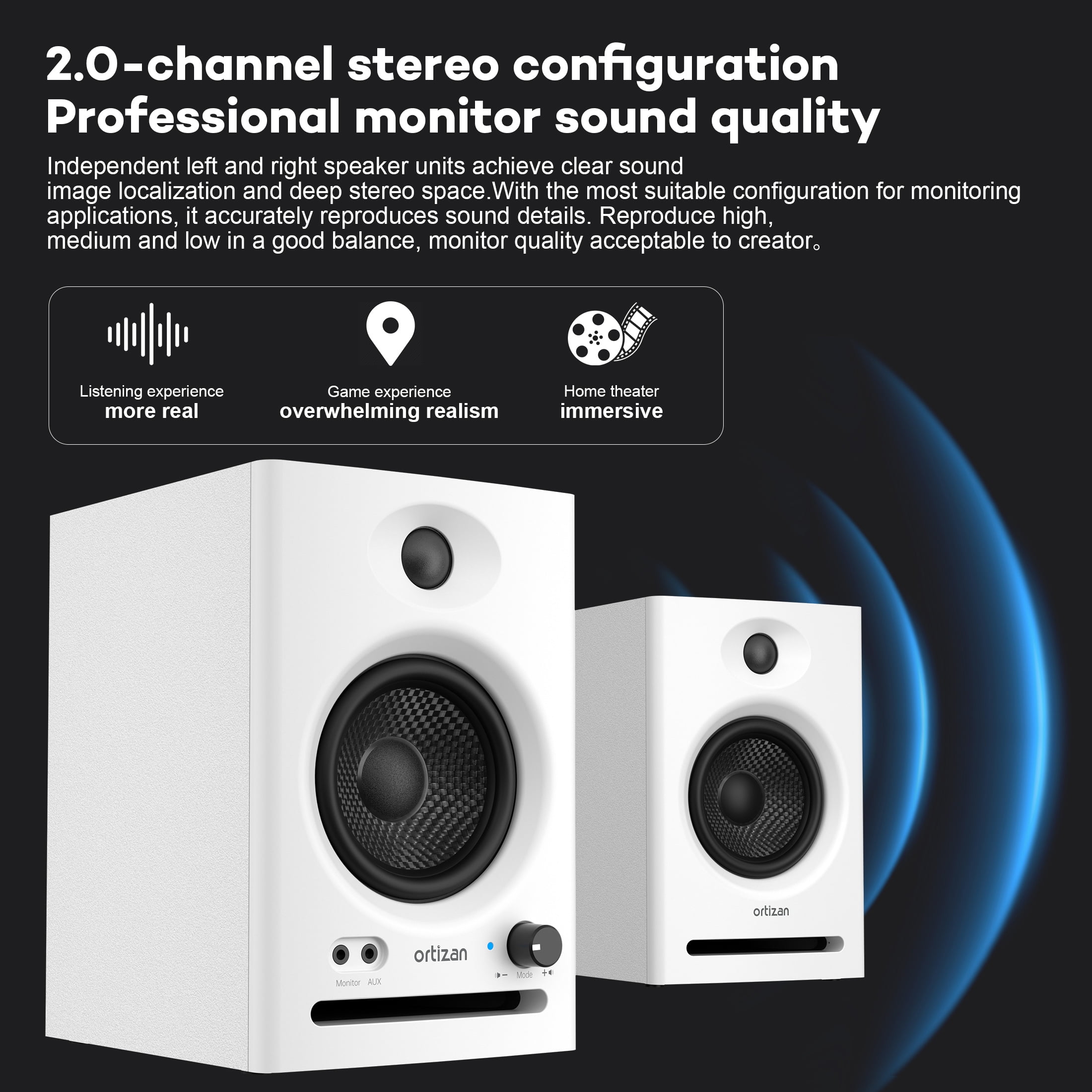 Active Studio Monitor Speakers, Bluetooth 5.3 Wireless, for Music Production, PC Gaming & Home Audio, Bookshelf Speakers (Pair, White)