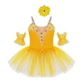 thumbnail image 3 of YONGHS Kids Girls Ballet Camisole Skirted Leotard Ballerina Princess Tutu Dress with Arm Sleeves Yellow 5-6, 3 of 7
