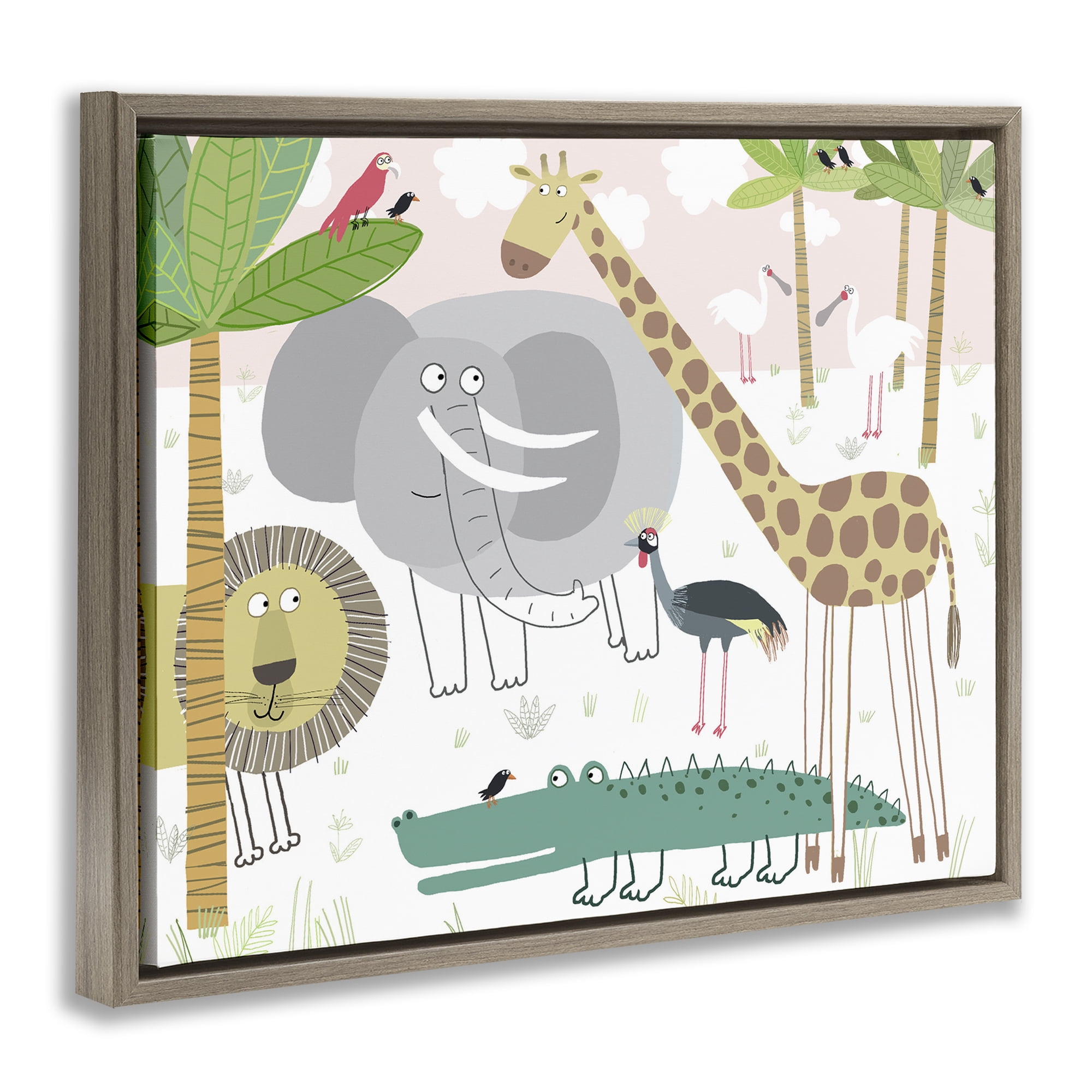 Stupell Industries Safari Animals Out and About Brown Framed Floater Canvas Wall Art, design by Carla Daly
