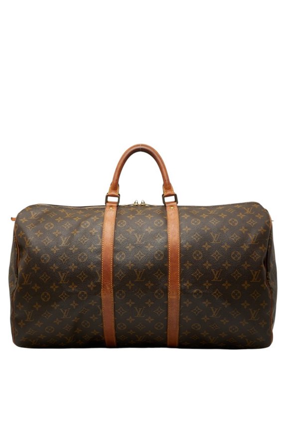 Pre-Owned Louis Vuitton Monogram Keepall 55 Boston Bag Travel M41424 Brown Leather Women's...