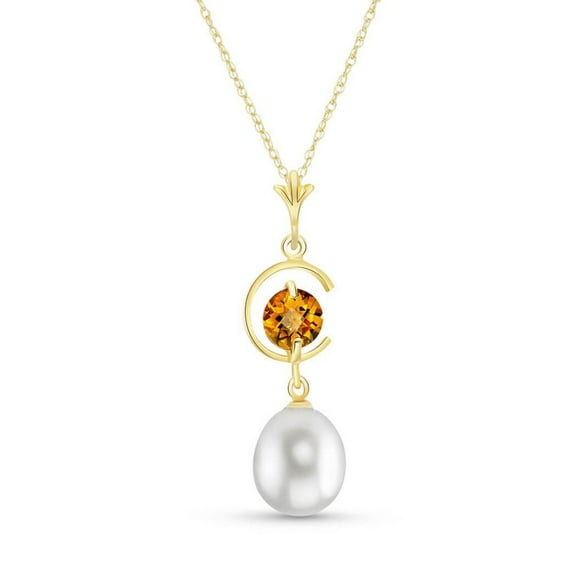 Galaxy Gold 14k 24" Yellow Gold Necklace with Natural Pearl and Citrine