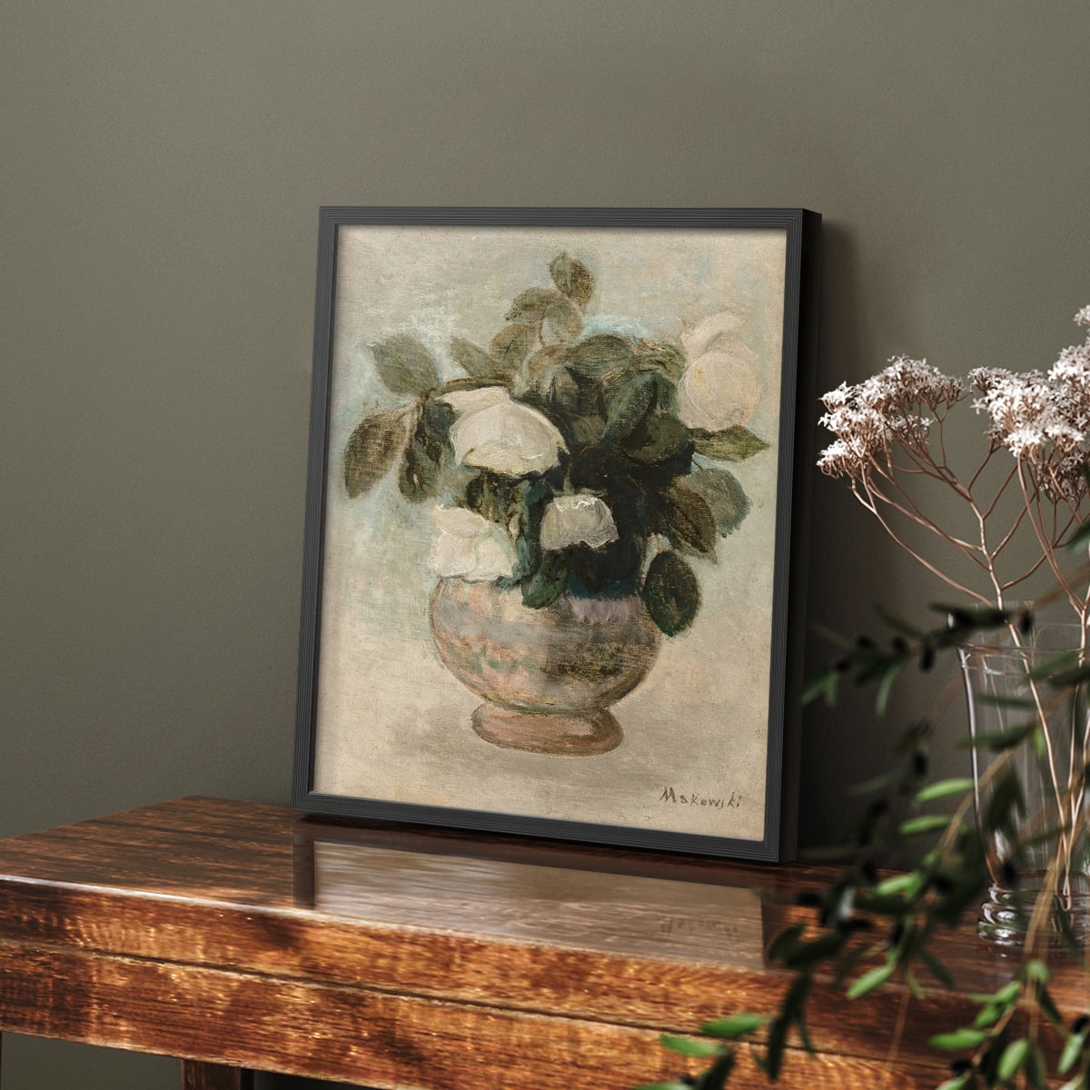 Vintage Floral Bouquet - 10in. x 8in. Vintage Framed Print in Black Wood Frame