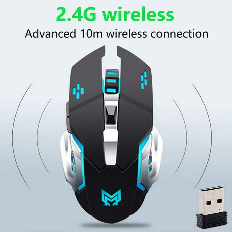 Amazon.com: TENMOS M2 Wireless Gaming Mouse, Silent Rechargeable Optical  USB Computer Mice Wireless with 7 Color LED Light, Ergonomic Design, 3  Adjustable DPI Compatible with Laptop/PC/Notebook, 6 Buttons (White) :  Video Games