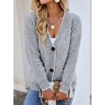 thumbnail image 6 of Women'S Long Sleeve V-Neck Contrast Color Button Knitted Sweater Fall Winter Pocket Cardigan Jacket Dark Gray L, 6 of 9