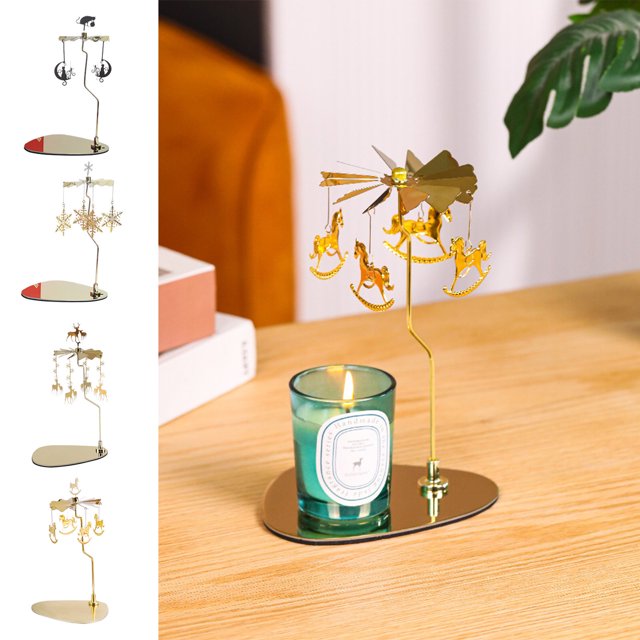 Fiudx Bandeja Giratoria para Velas, Diseño de Acero Inoxidable Dorado, Elegante Soporte para Aromaterapia, Pieza Decorativa Romántica, Ideal para Navidad, Bodas o Fiestas, Tamaño 18 X 13 X 10,5 Cm.