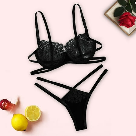 

Yuelianxi Fashion Women Eyelash Lace Wireless Bra Fashion Lingerie Briefs Thong Set Underwear
