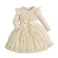 thumbnail image 2 of Vestido de manga larga con cuello redondo para niña, moderno, de color liso, con mangas voladoras, lazo de malla y cinturón., 2 of 5