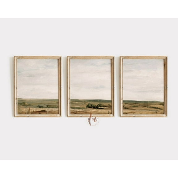 Luvia Minimalist Landscape Set Of 3, Vintage Landscape Poster, French Country Farmhouse Decor, Farm Field Neutral Landscape Warm, Modern Wall Decor Set 3 Prints 8x12 UNFRAMED