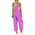thumbnail image 4 of WTOBBY Women's Casual Wide Leg Jumpsuit Romper in Solid Color, Overalls Style with Adjustable Straps, Side Slit Legs, and Pockets for Stylish Comfort,Purple PinkL, 4 of 5