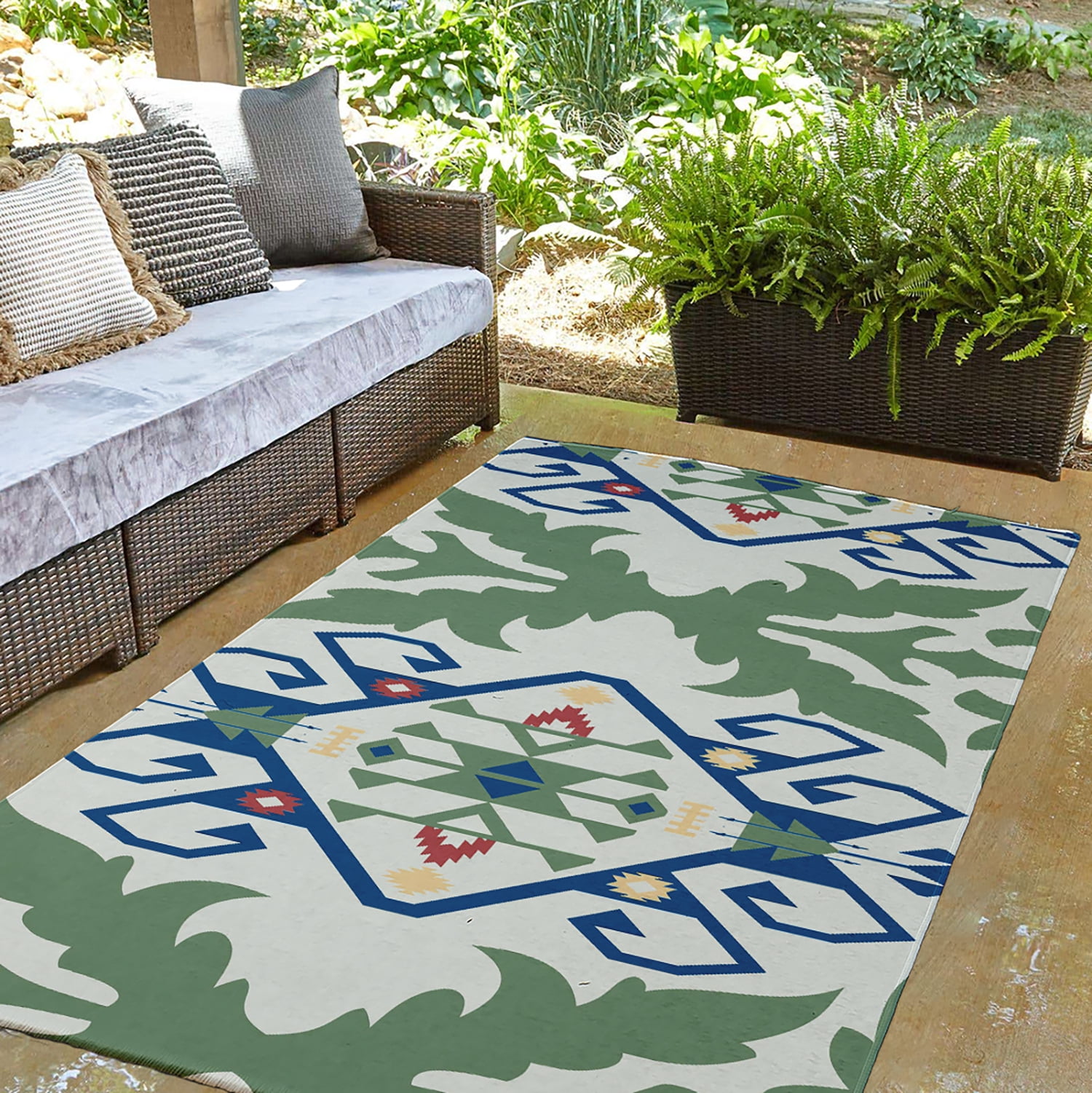 Simply Daisy 3' x 5' Dark Cobalt Blue Bombay Medallion Spring Chenille Indoor/Outdoor Rug