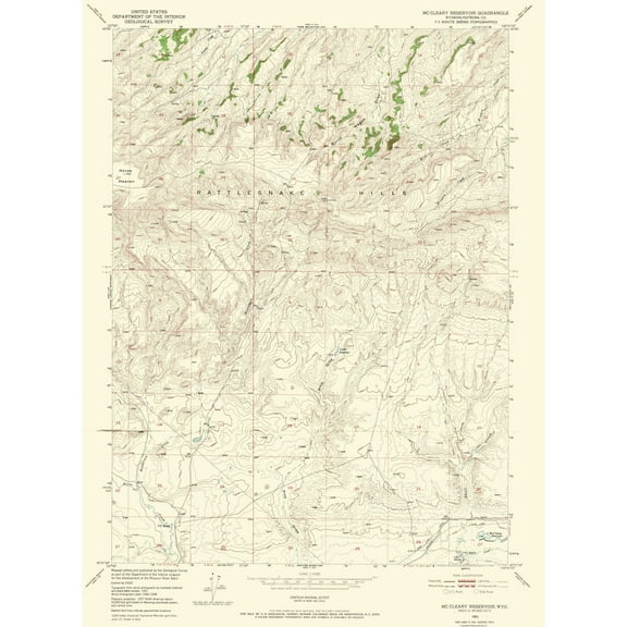 Topographical Map - Mc Cleary Reservoir Wyoming Quad - USGS 1951 - 23 x 31.17 - Vintage Wall Art
