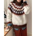 thumbnail image 1 of Chandail Élégant pour Femme en Tricot Côtelé à Col Rond, Manches Longues, Coupe Ample, pour le Travail Quotidien Décontracté, 1 of 1