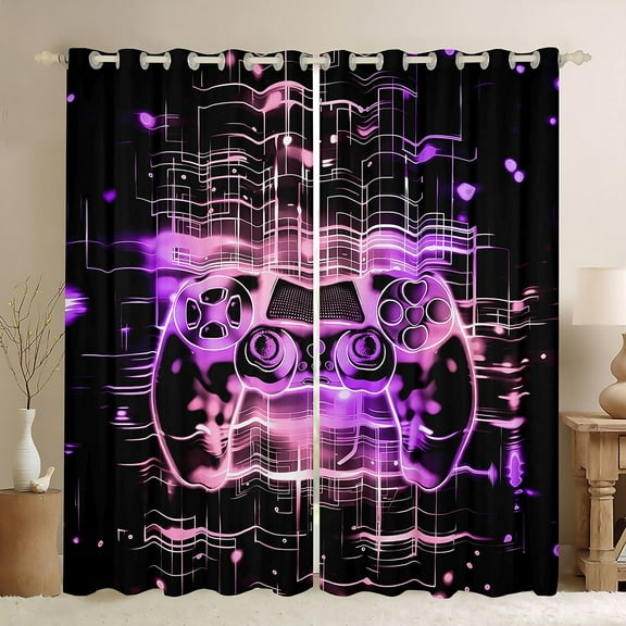 Homewish Chic Game Console Black Out Curtains, Pink Purple Cartoon Curtains Pack of 2 (42x63 Each), Teens Kids Boys Child Bedroom Curtains, Blackout Curtains Home Decor