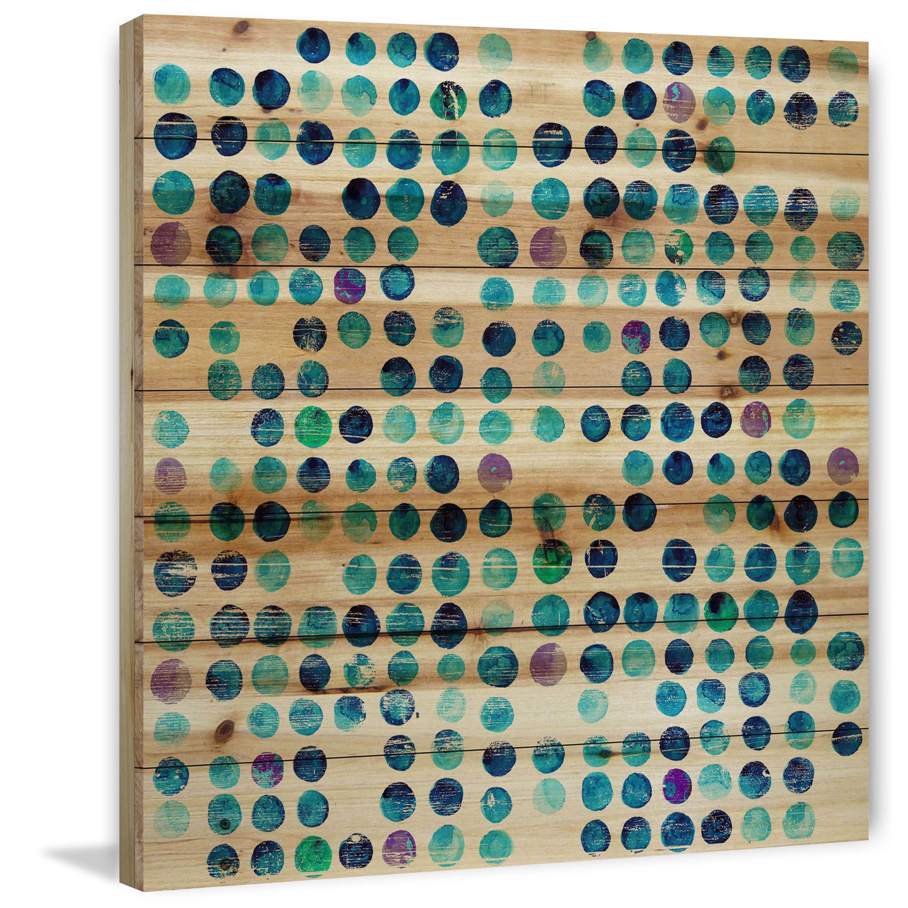 "Multi Blue Dots" Painting Print on Natural Pine Wood